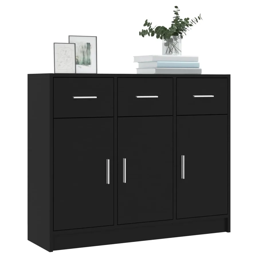 Buffet noir 91x28x75 cm bois d'ingénierie - 3