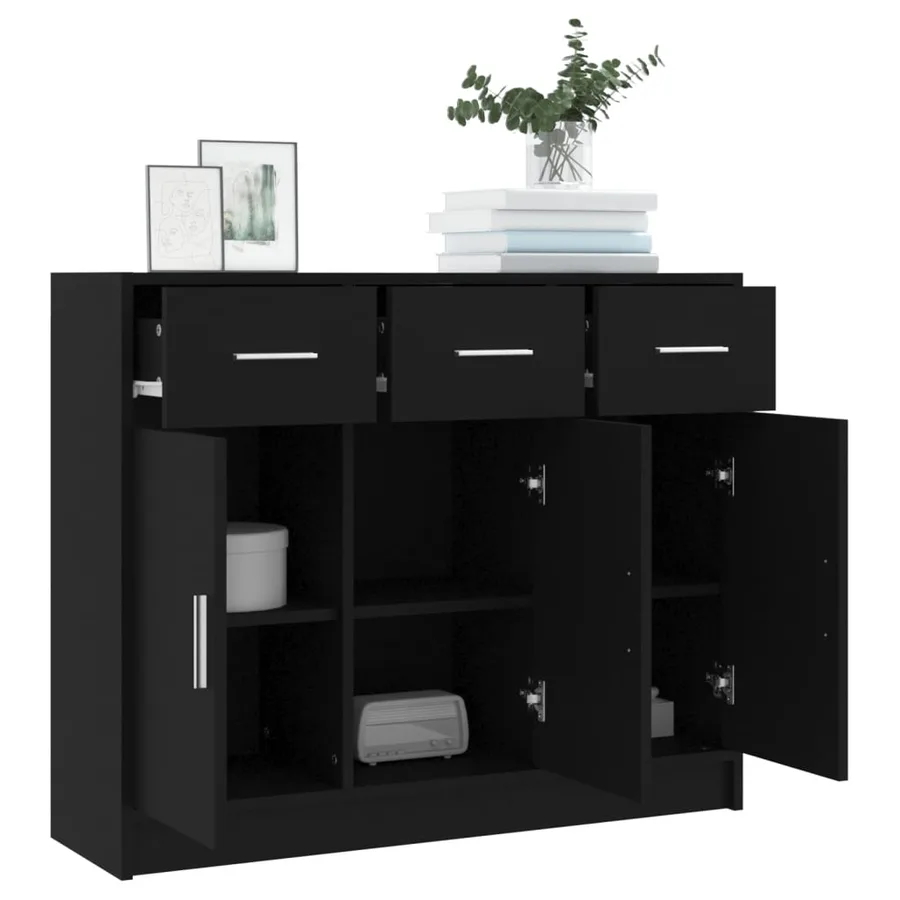 Buffet noir 91x28x75 cm bois d'ingénierie - 4