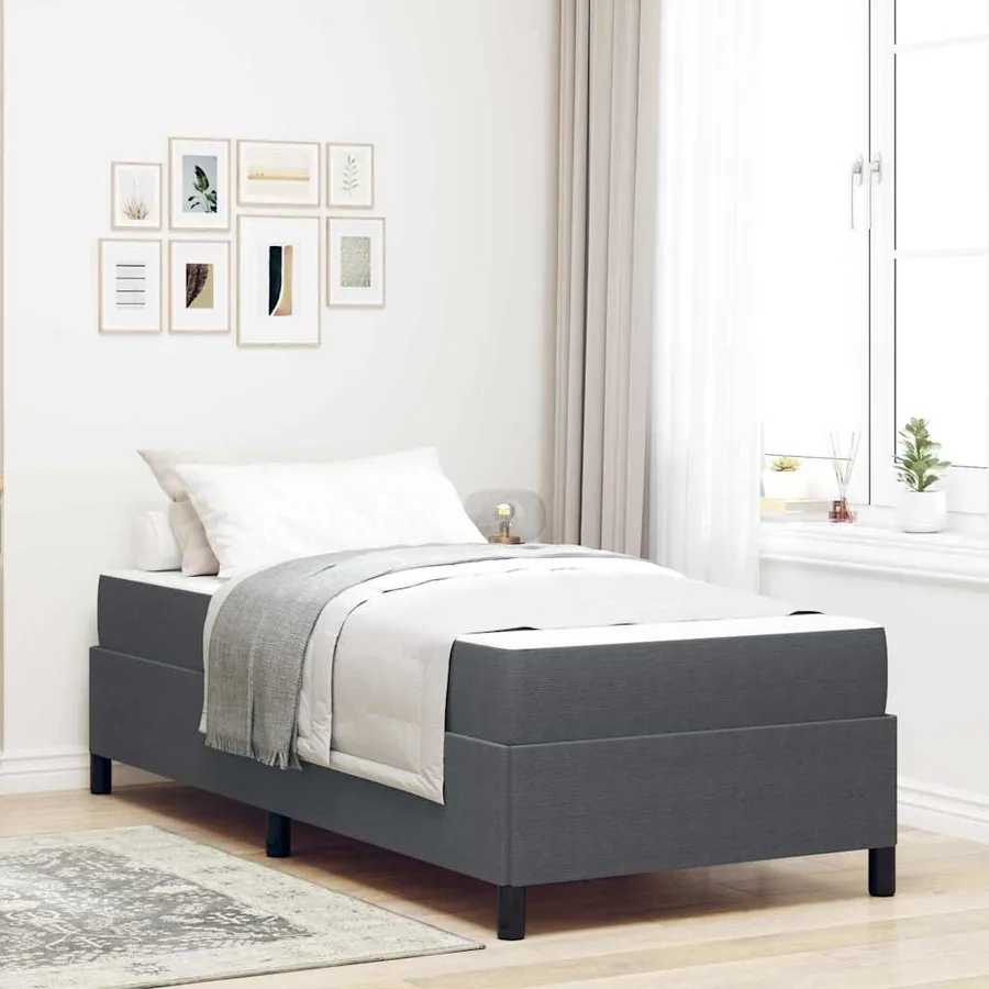 Cadre de lit avec matelas Gris foncé 90 x 200 cm tissu