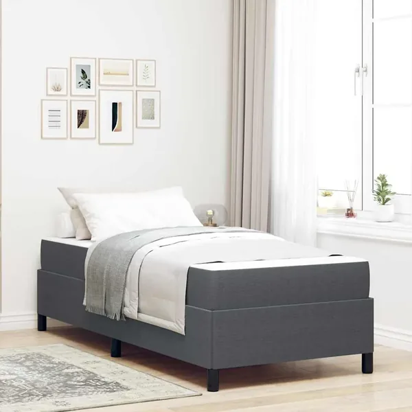 Cadre de lit avec matelas Gris foncé 90 x 200 cm tissu