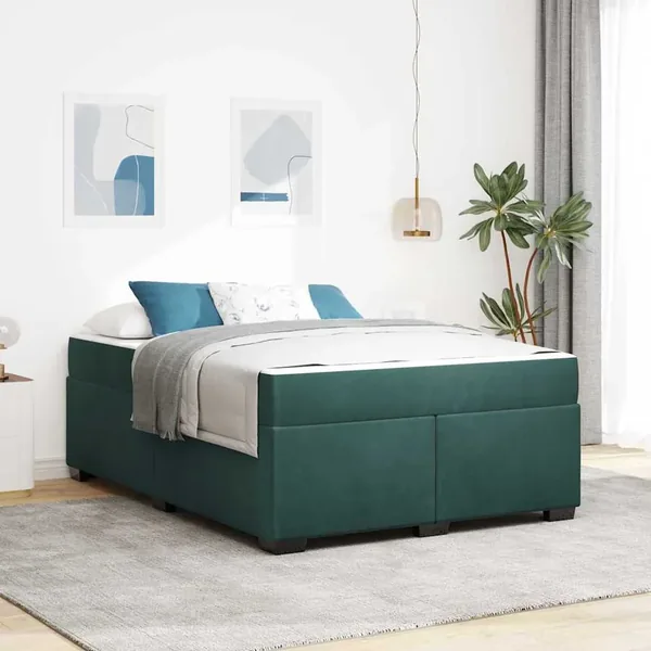 Cadre de lit avec matelas Vert foncé 140 x 200 cm tissu