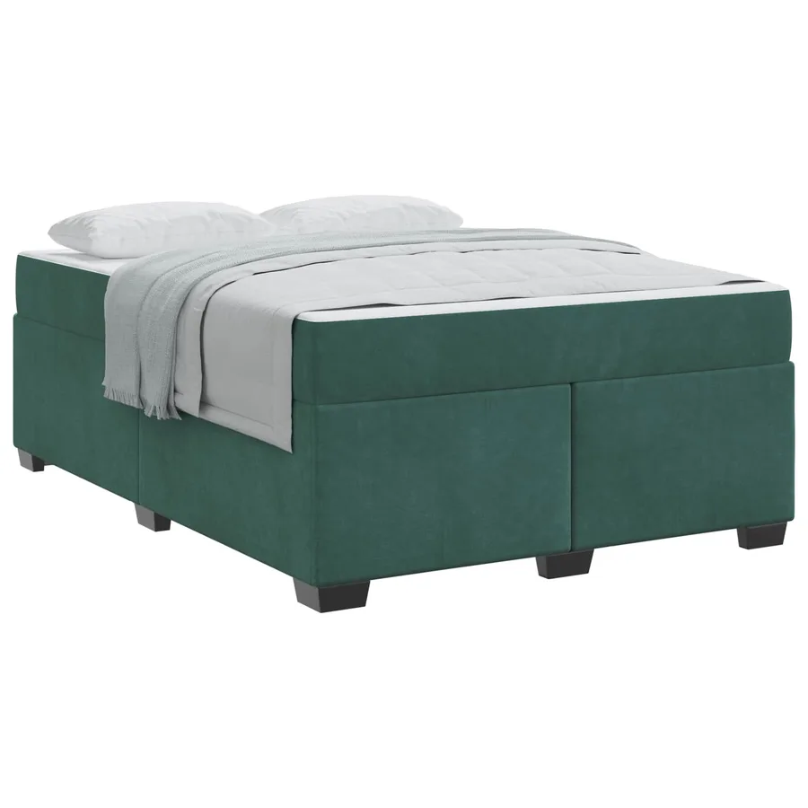 Cadre de lit avec matelas Vert foncé 140 x 200 cm tissu - 2