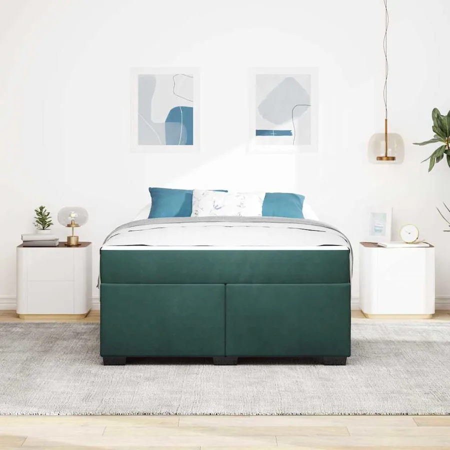 Cadre de lit avec matelas Vert foncé 140 x 200 cm tissu - 3