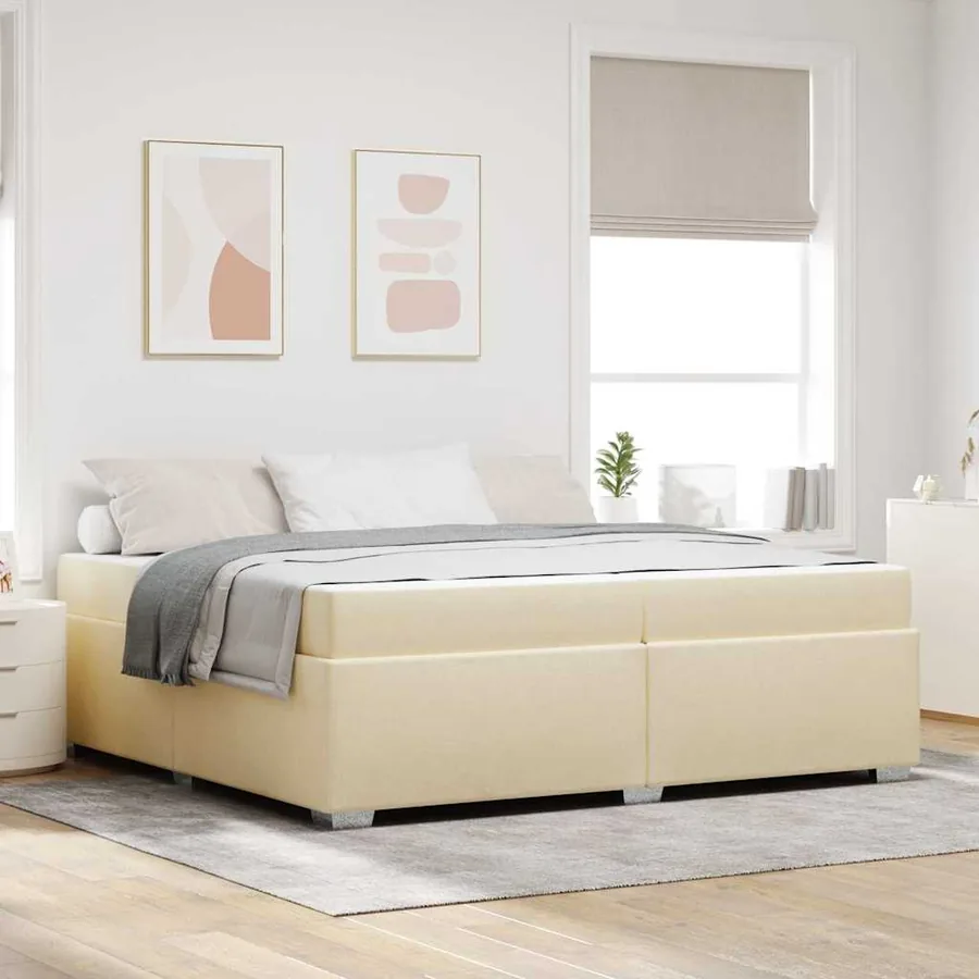 Cadre de lit avec matelas Crème 200 x 200 cm tissu