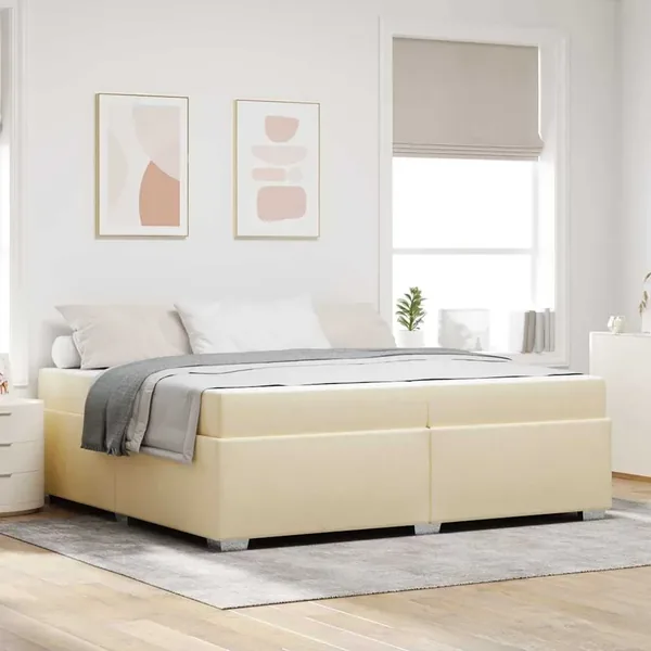 Cadre de lit avec matelas Crème 200 x 200 cm tissu