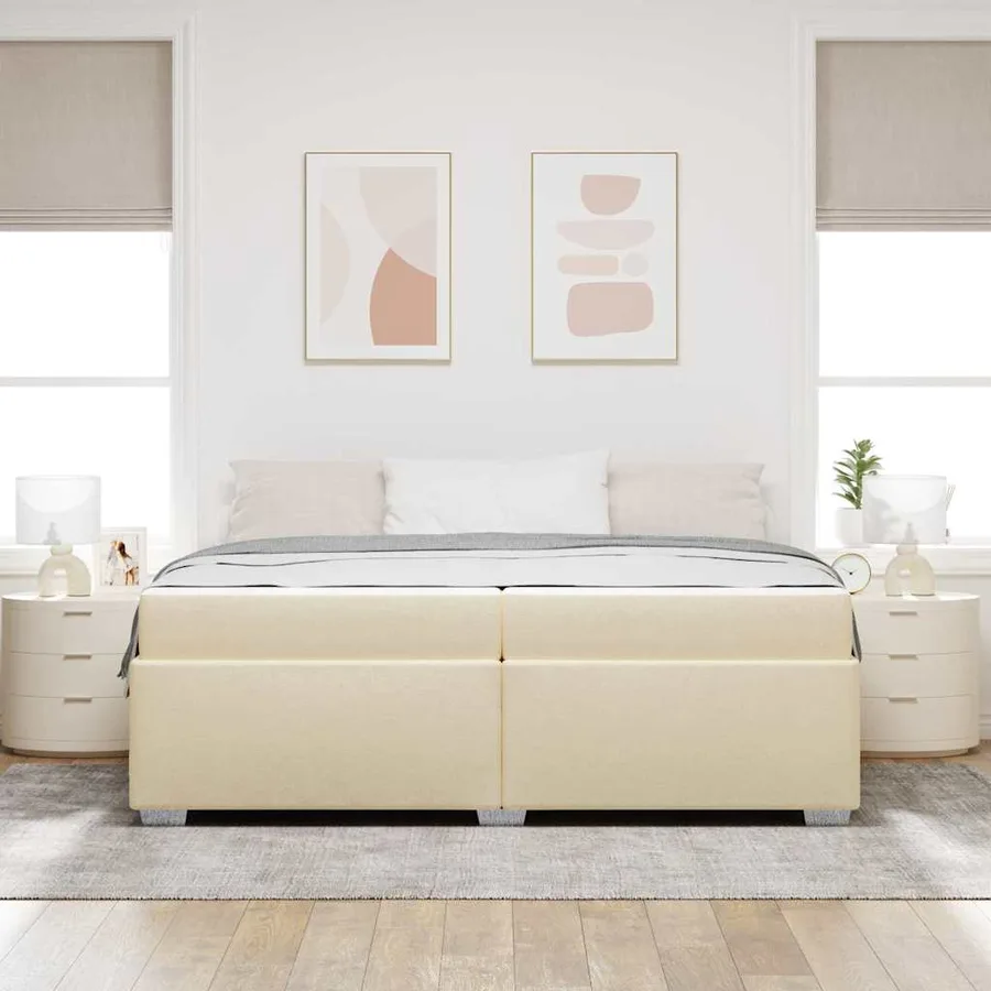 Cadre de lit avec matelas Crème 200 x 200 cm tissu - 3