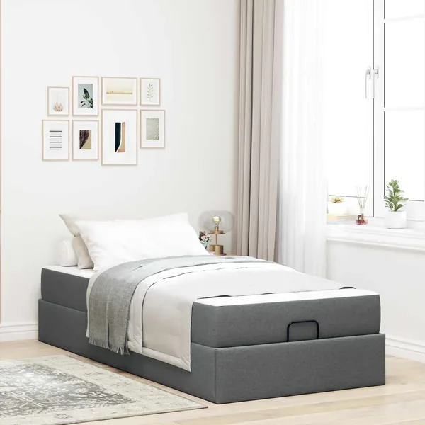 Cadre de lit avec matelas 2 pcs Gris Foncé tissu