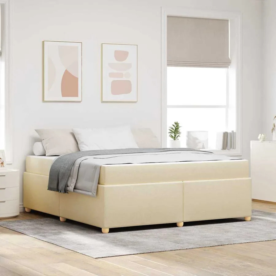 Cadre de lit avec matelas Crème 180 x 200 cm tissu