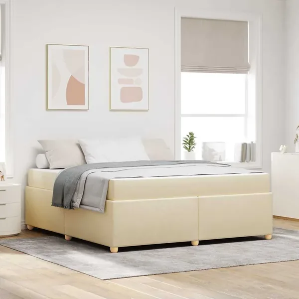 Cadre de lit avec matelas Crème 180 x 200 cm tissu