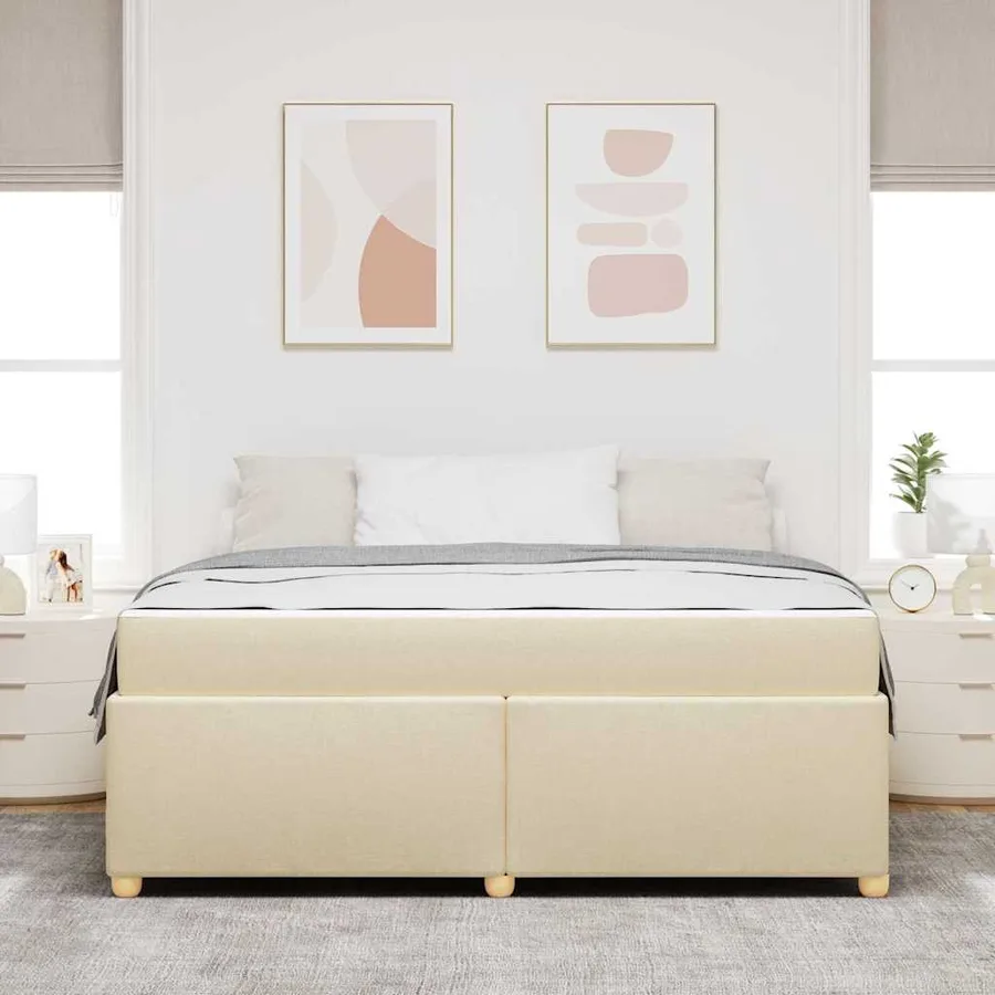 Cadre de lit avec matelas Crème 180 x 200 cm tissu - 3