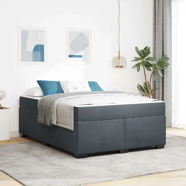 Cadre de lit avec matelas Gris foncé 140 x 200 cm tissu