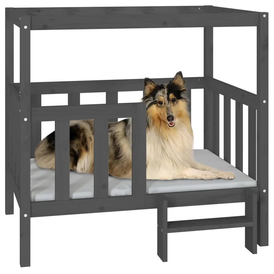 Lit pour chien Gris 105,5x83,5x100 cm Bois de pin solide - 4