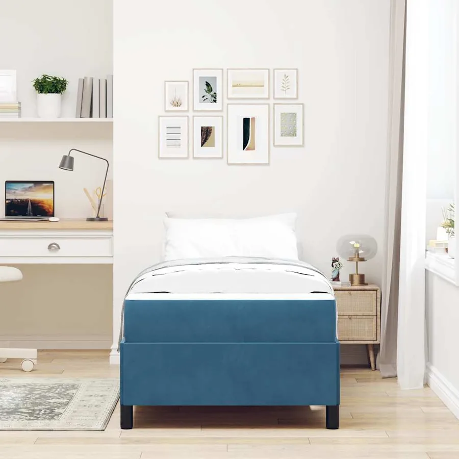 Cadre de lit avec matelas Bleu foncé 100 x 200 cm tissu - 3