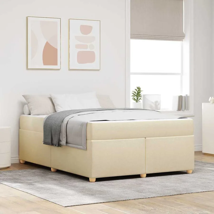 Cadre de lit avec matelas Crème 140 x 200 cm tissu