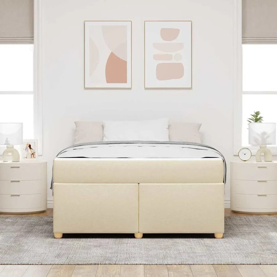 Cadre de lit avec matelas Crème 140 x 200 cm tissu - 3