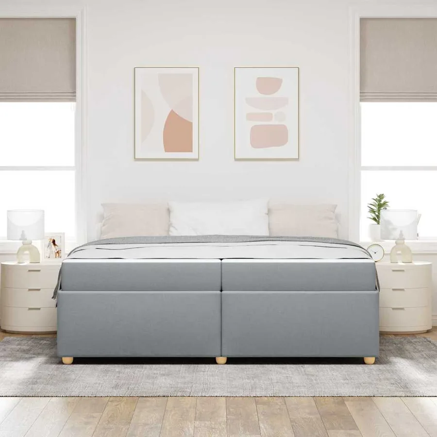 Cadre de lit avec matelas Gris clair 200 x 200 cm tissu - 3