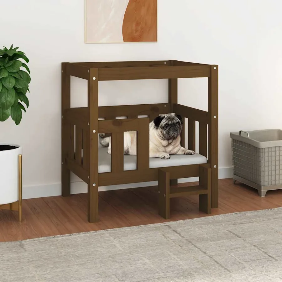 Lit pour chien Marron miel 65,5x50,5x70 cm Bois de pin solide