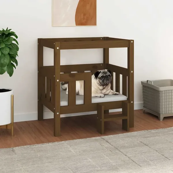Lit pour chien Marron miel 65,5x50,5x70 cm Bois de pin solide