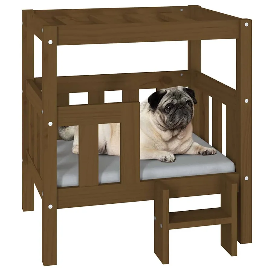 Lit pour chien Marron miel 65,5x50,5x70 cm Bois de pin solide - 4