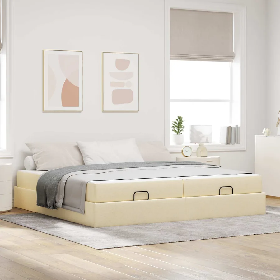 Cadre de lit avec matelas avec matelas 2 pcs Crème tissu