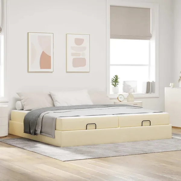 Cadre de lit avec matelas avec matelas 2 pcs Crème tissu
