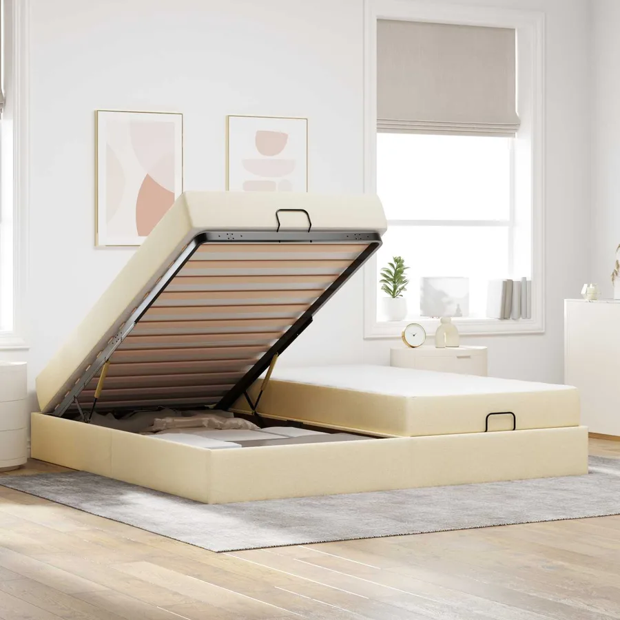 Cadre de lit avec matelas avec matelas 2 pcs Crème tissu - 4