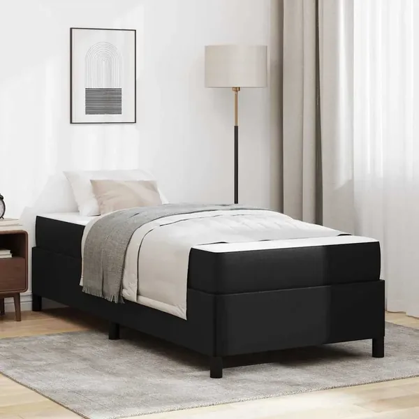 Cadre de lit avec matelas Noir 90 x 200 cm tissu