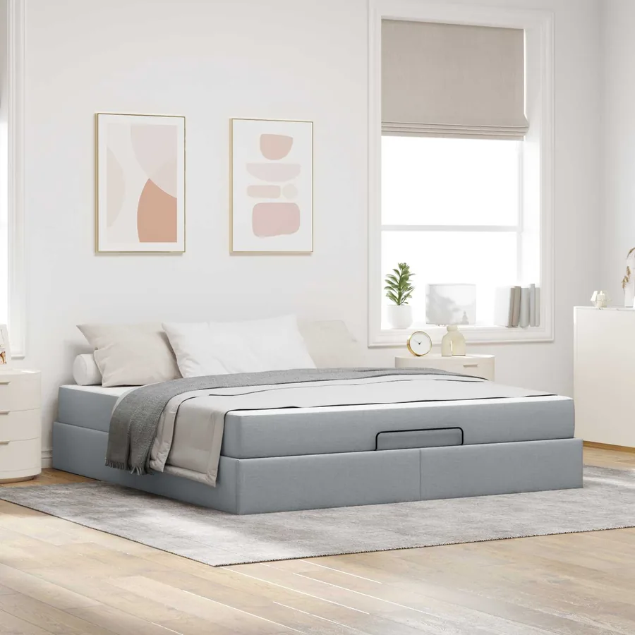 Cadre de lit avec matelas 2 pcs Gris clair tissu