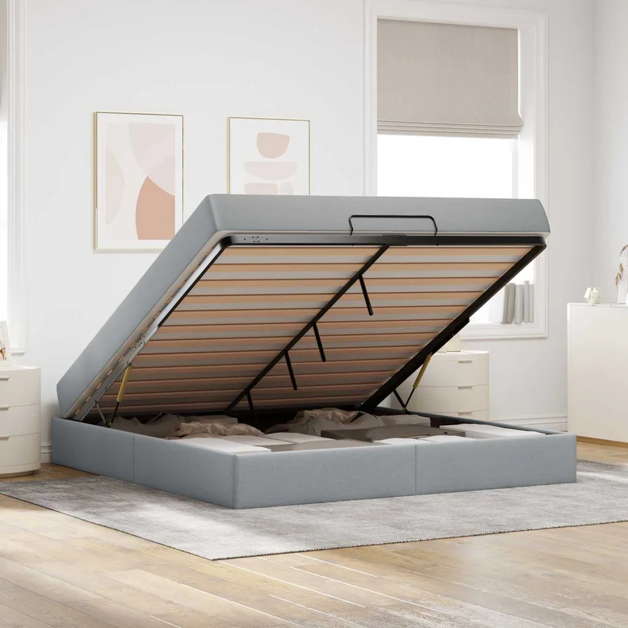 Cadre de lit avec matelas 2 pcs Gris clair tissu - 4