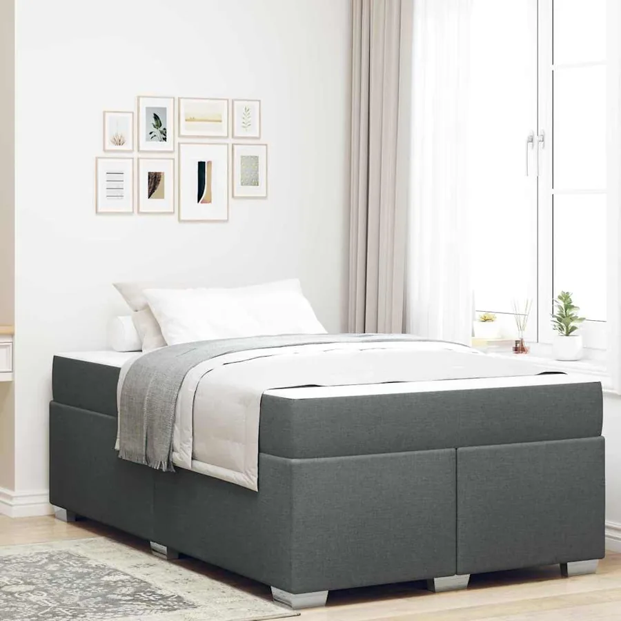 Cadre de lit avec matelas Gris foncé 120 x 200 cm tissu