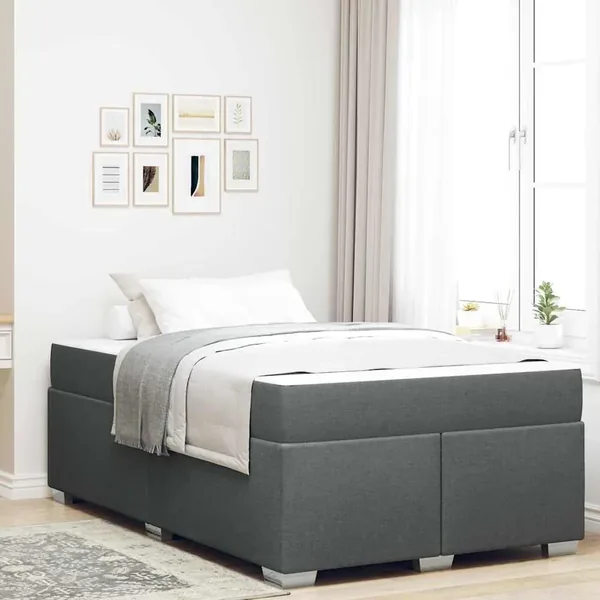 Cadre de lit avec matelas Gris foncé 120 x 200 cm tissu