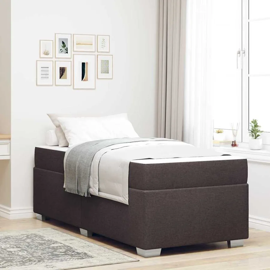 Cadre de lit avec matelas Marron foncé 100 x 200 cm tissu