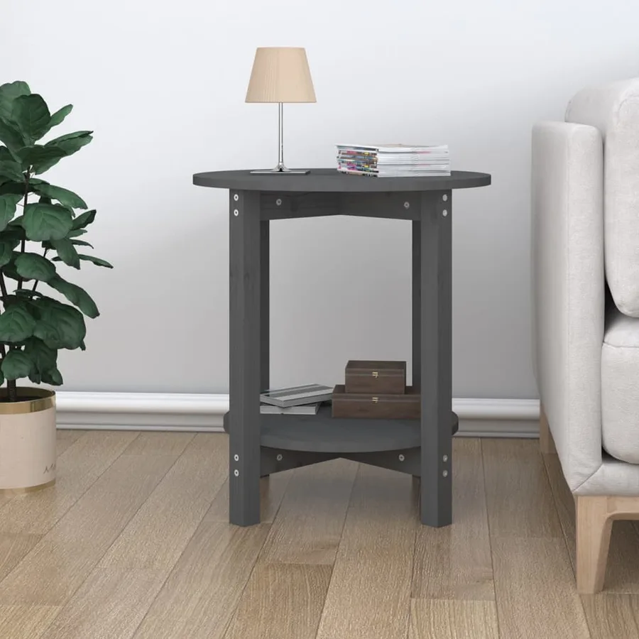 Table basse Gris Ø 55x60 cm Bois massif de pin - 3