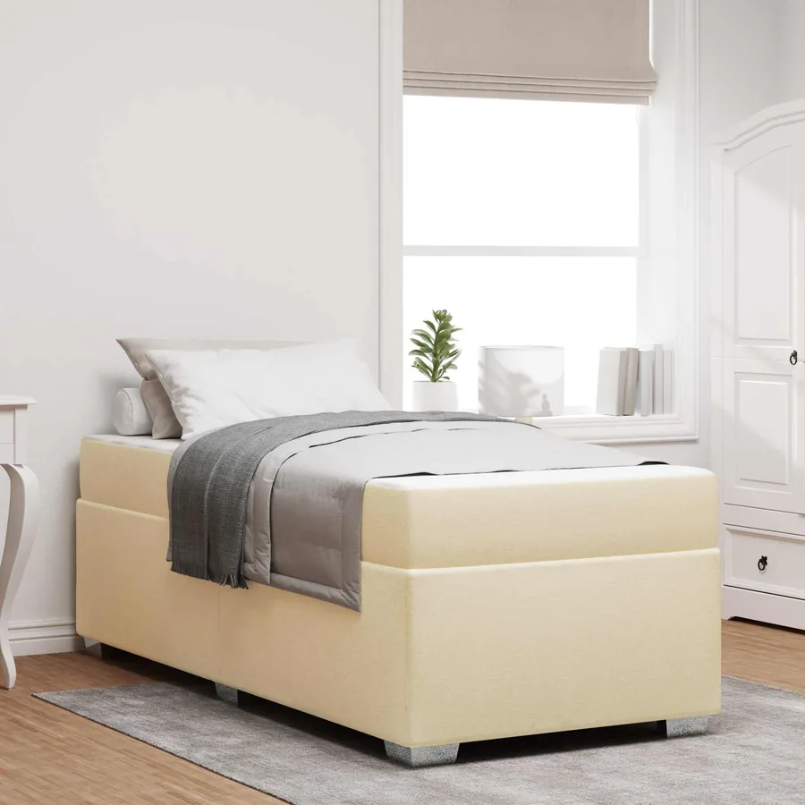 Cadre de lit avec matelas Crème 90 x 190 cm tissu