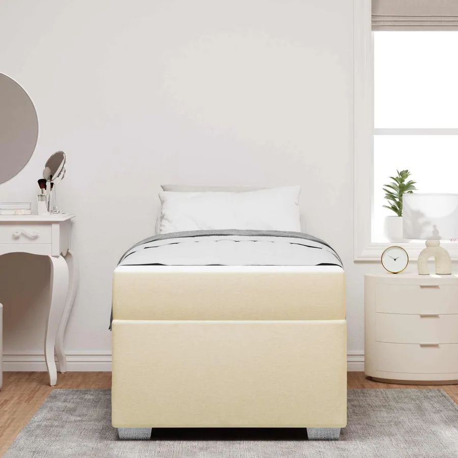 Cadre de lit avec matelas Crème 90 x 190 cm tissu - 4