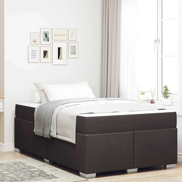 Cadre de lit avec matelas Marron foncé 120 x 200 cm tissu