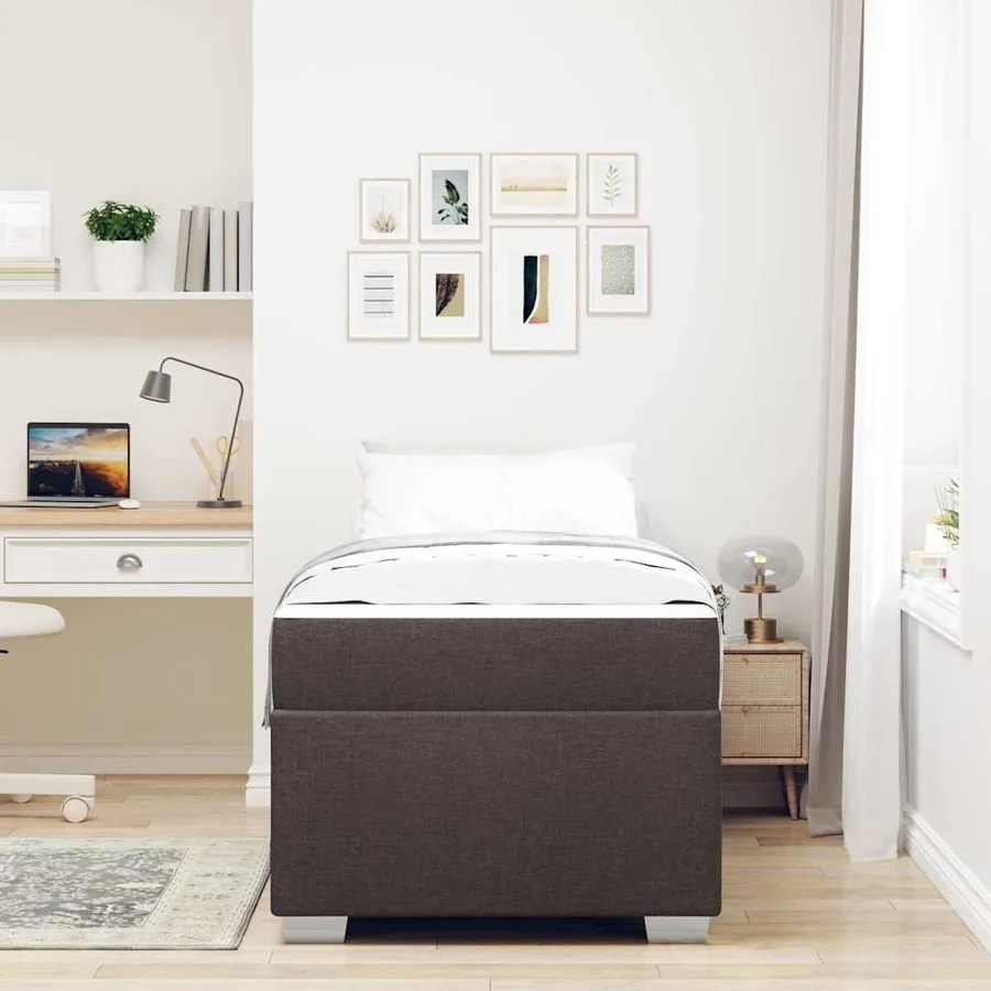 Cadre de lit avec matelas Marron foncé 80 x 200 cm tissu - 3