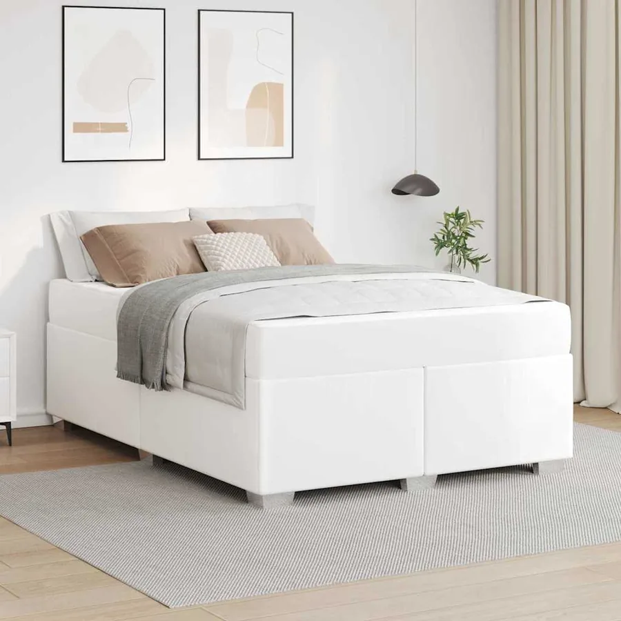 Cadre de lit avec matelas Blanc 140 x 200 cm tissu