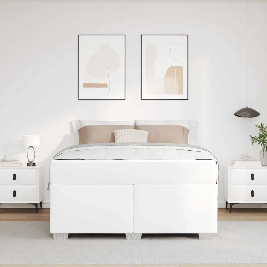 Cadre de lit avec matelas Blanc 140 x 200 cm tissu - 3