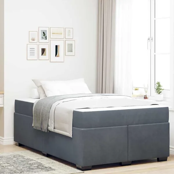 Cadre de lit avec matelas Gris foncé 120 x 200 cm tissu