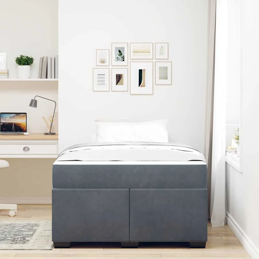 Cadre de lit avec matelas Gris foncé 120 x 200 cm tissu - 3