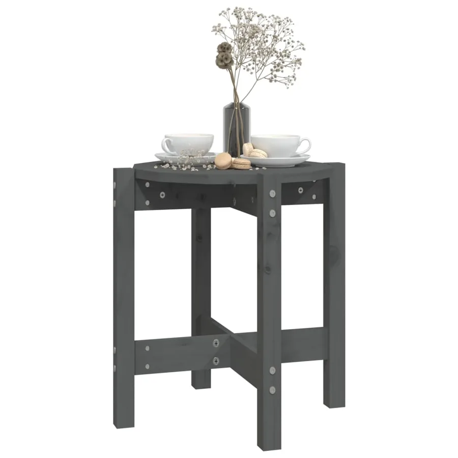 Table basse Gris Ø 42,5x45 cm Bois massif de pin - 4