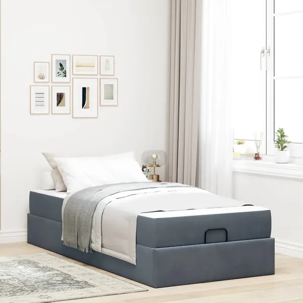 Cadre de lit avec matelas 2 pcs Gris Foncé Velours