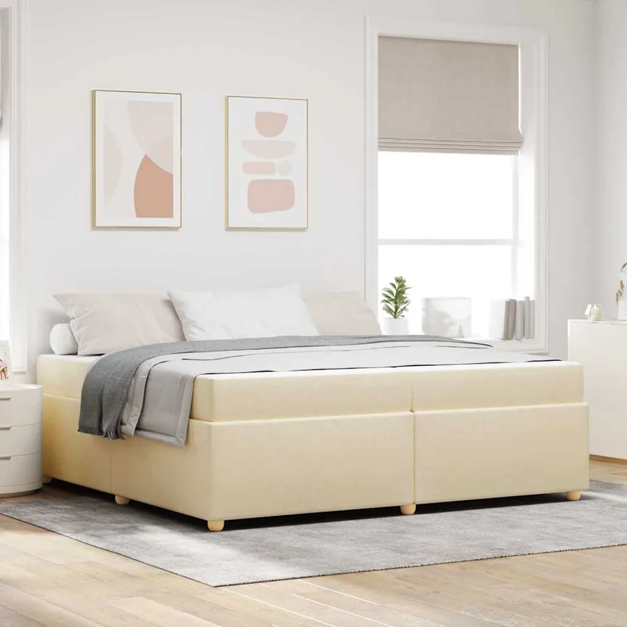 Cadre de lit avec matelas Crème 200 x 200 cm tissu