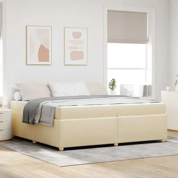 Cadre de lit avec matelas Crème 200 x 200 cm tissu