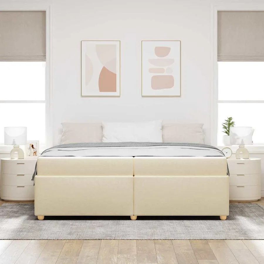 Cadre de lit avec matelas Crème 200 x 200 cm tissu - 3