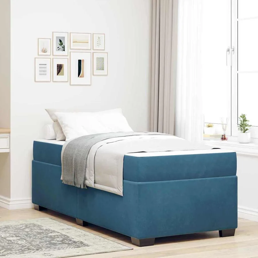 Cadre de lit avec matelas Bleu 80 x 200 cm tissu