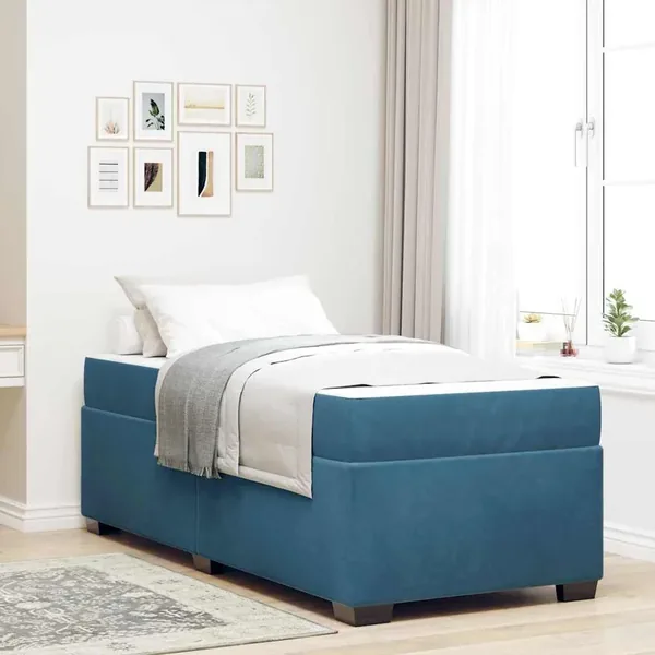 Cadre de lit avec matelas Bleu 80 x 200 cm tissu
