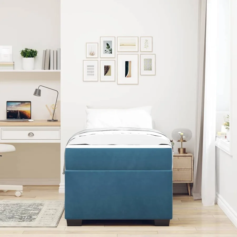 Cadre de lit avec matelas Bleu 80 x 200 cm tissu - 3