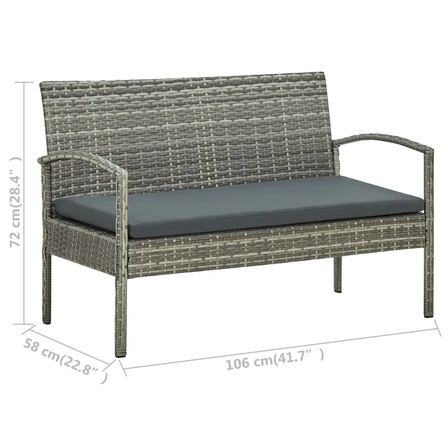 Salon de jardin 4 pcs avec coussins résine tressée gris - 11